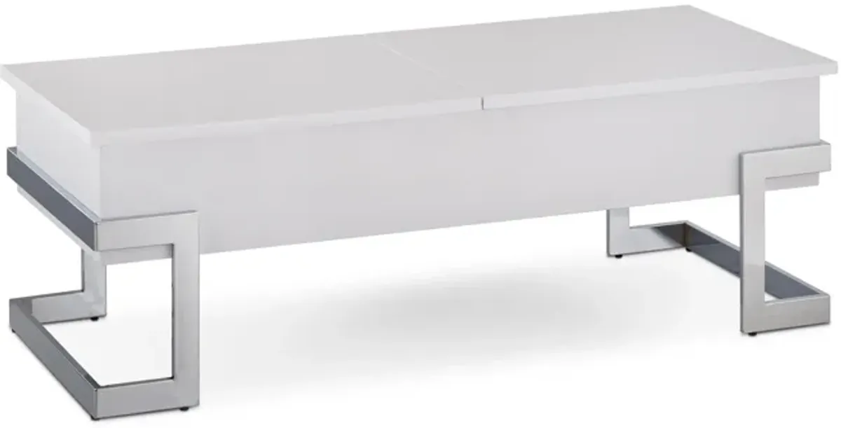 White High Gloss and Chrome Coffee Table with Lift Top