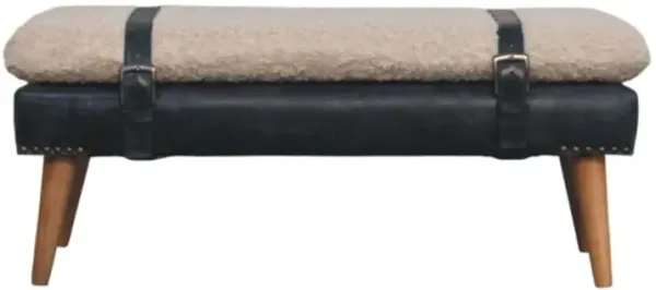 Artisan Furniture Solid Wood Boucle x Black Leather Bench
