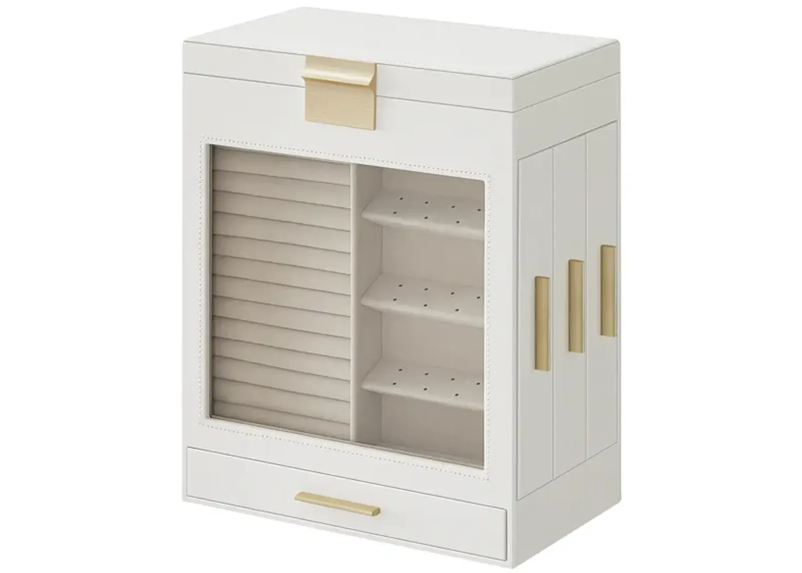 Elegant 5-Layer Jewelry Box with Glass Window, Vertical Storage Space, and Large Mirror