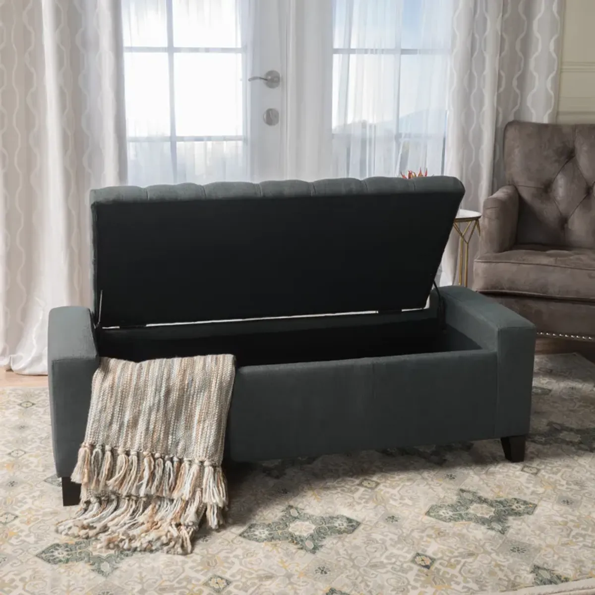 Merax Fabric Upholstered Storage Ottoman for Living Room, Bedroom