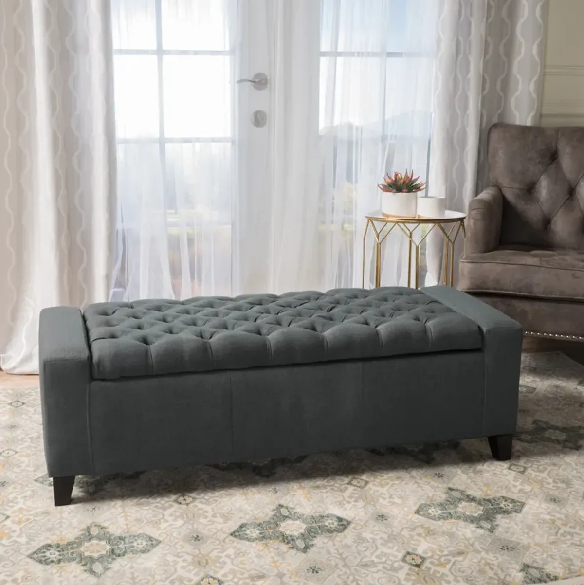 Merax Fabric Upholstered Storage Ottoman for Living Room, Bedroom
