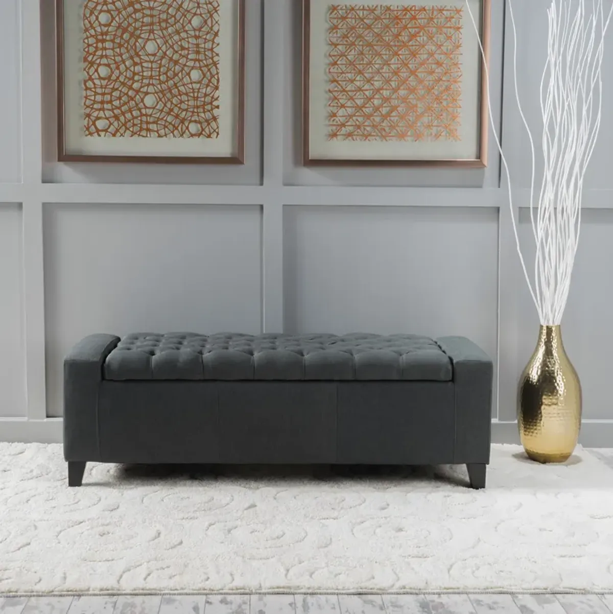 Merax Fabric Upholstered Storage Ottoman for Living Room, Bedroom