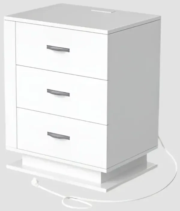 LED Nightstand with USB & Charging Station – 3-Drawer Right-Side Bedside Cabinet