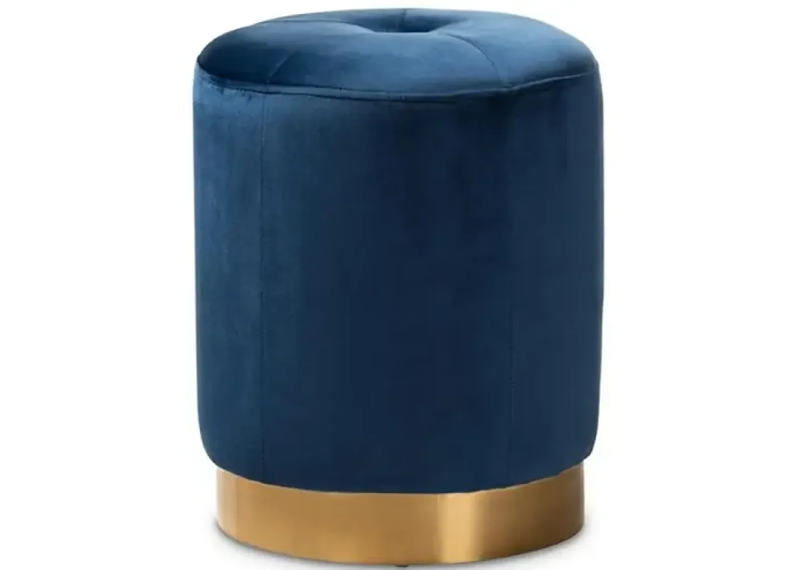 Alonza Glam Navy Blue Velvet Fabric Upholstered Gold-Finished Ottoman