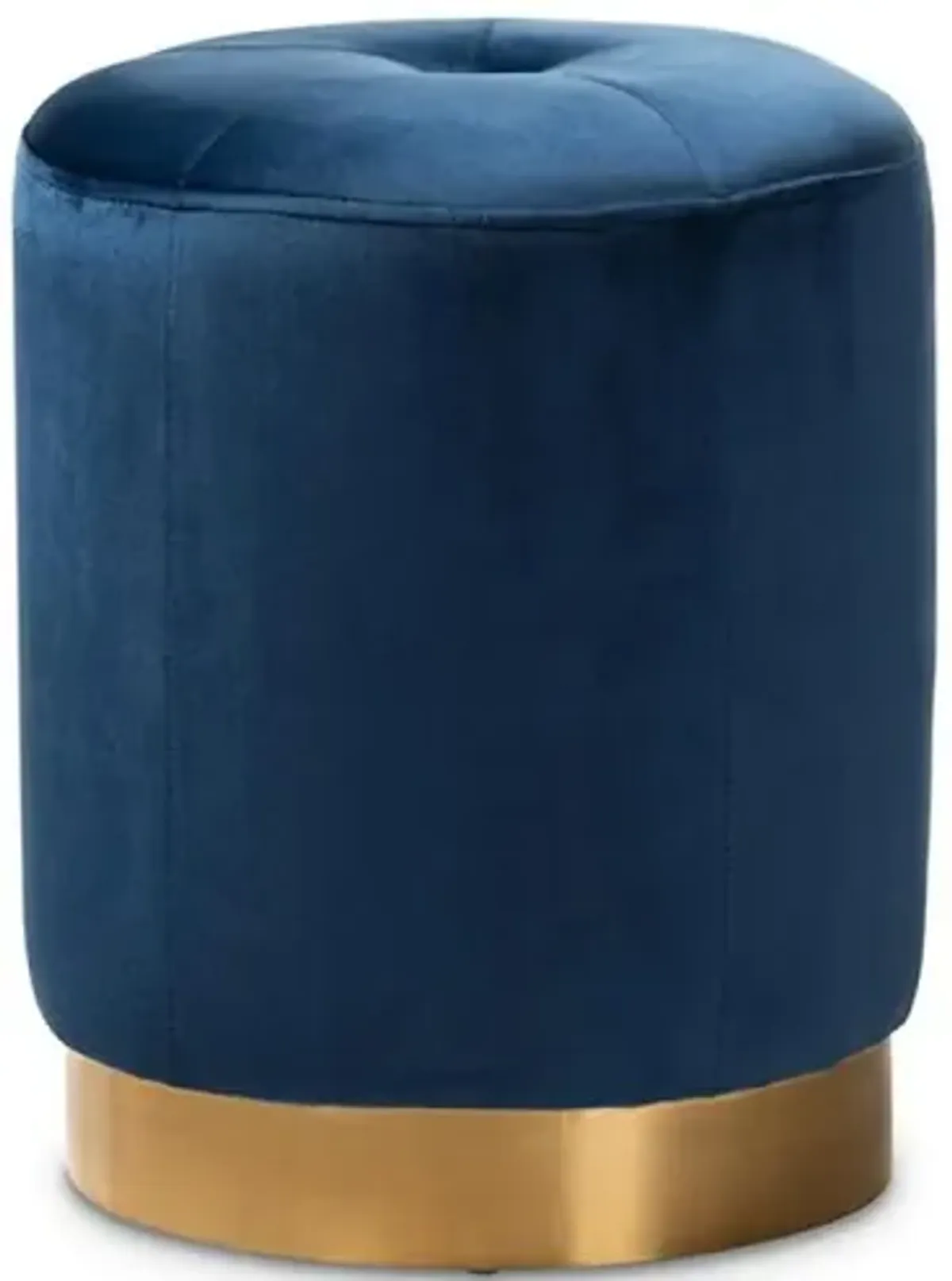 Alonza Glam Navy Blue Velvet Fabric Upholstered Gold-Finished Ottoman