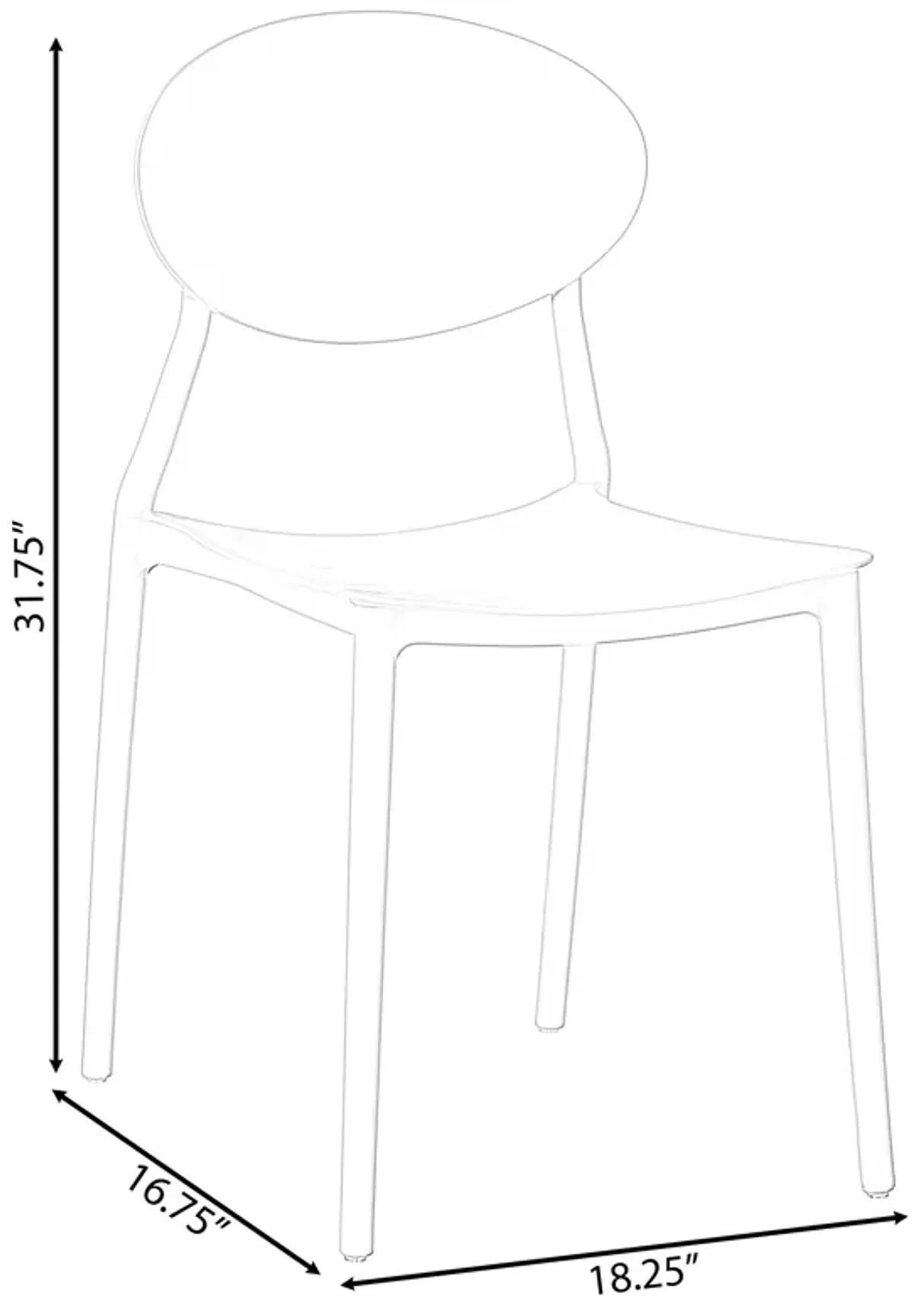 Modern Plastic Outdoor Dining Chair with Open Oval Back Design, White Set of 4