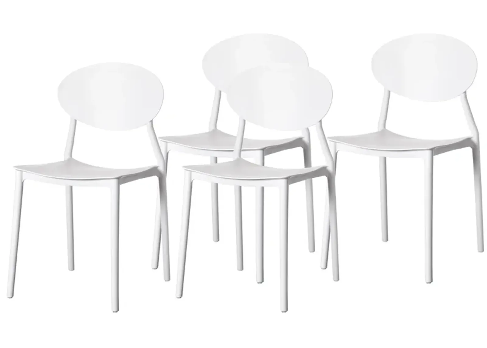 Modern Plastic Outdoor Dining Chair with Open Oval Back Design, White Set of 4