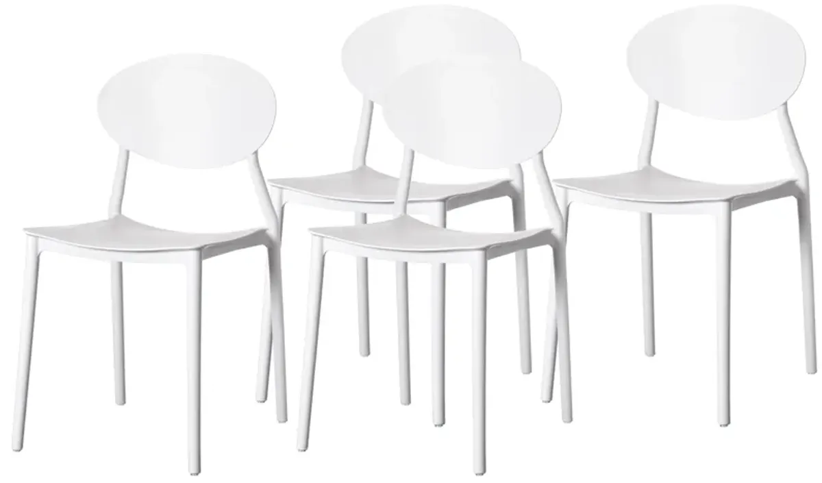 Modern Plastic Outdoor Dining Chair with Open Oval Back Design, White Set of 4