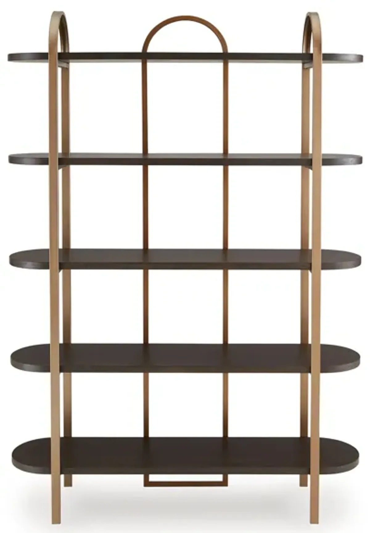72 Inch Bookcase with 5 Ash Wood Storage Shelves, Retro Gold Frame - Benzara