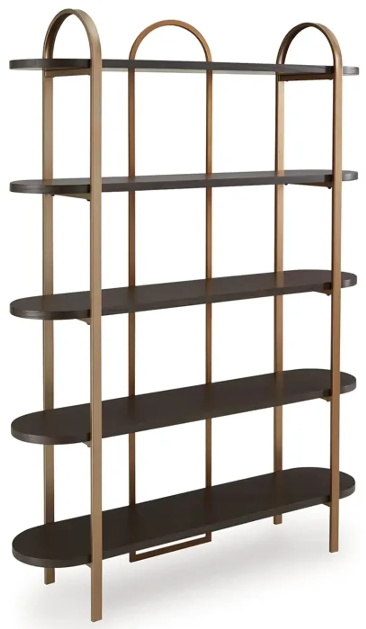72 Inch Bookcase with 5 Ash Wood Storage Shelves, Retro Gold Frame - Benzara