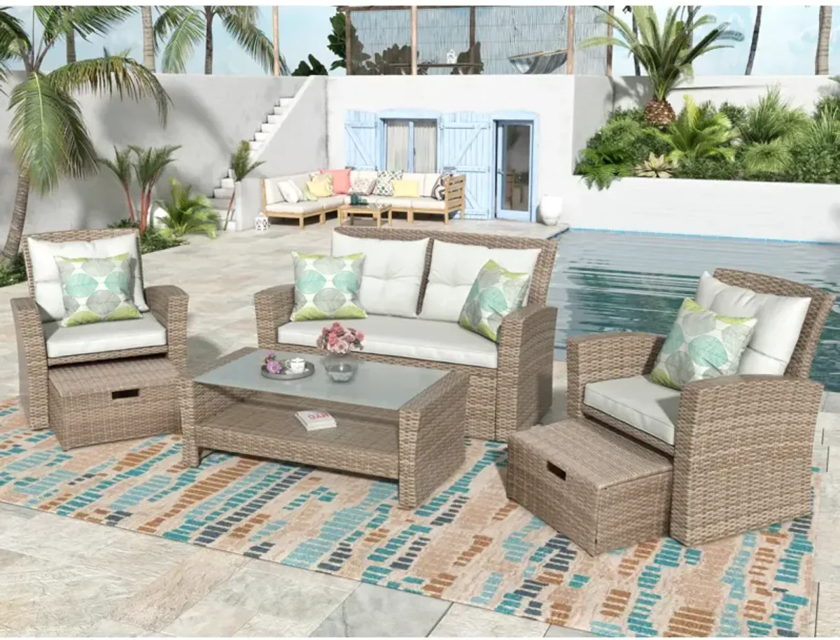 Patio Furniture Set, 4 Piece Outdoor Conversation Set All Weather Wicker Sectional Sofa