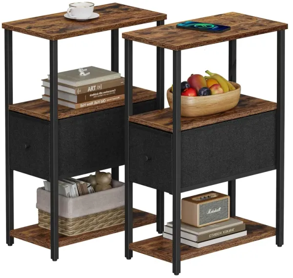 TUTOTAK Set of 2 Small Narrow End Table, Side Table, Nightstand with Cloth Drawer, Couch Table, for Living Room, Bedroom, Bedsid
