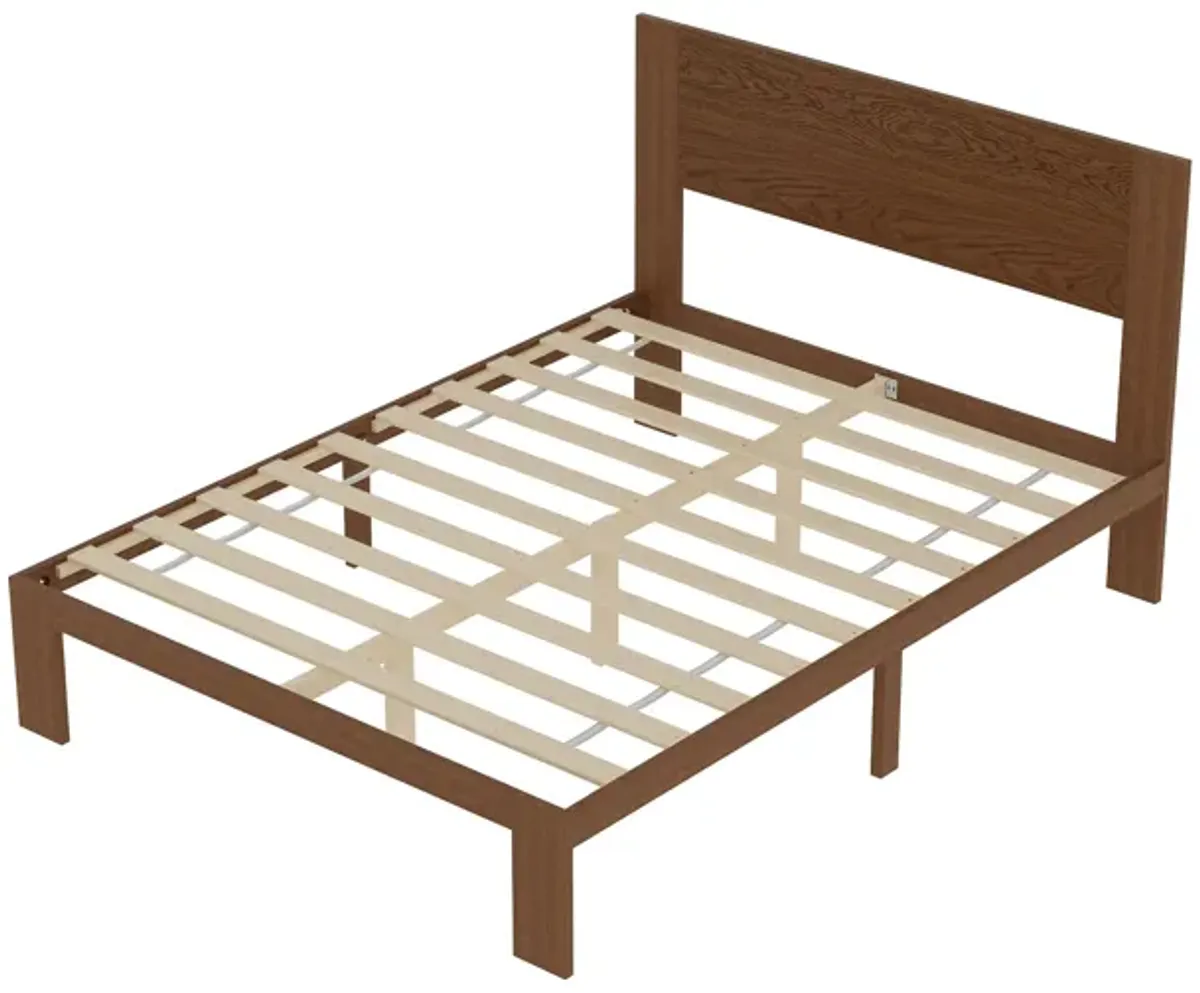 FUFU&GAGA Solid Wood Bed with Slatted Bed Base, Natural Wood Finish (60.2" W x 81" L x 41.7" H), Rubberwood & Pine Construction