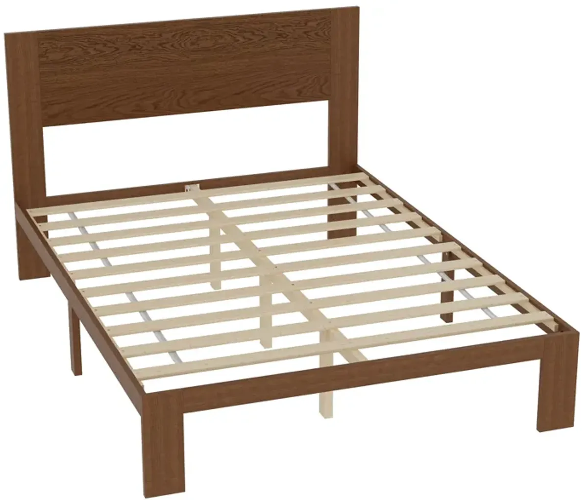 FUFU&GAGA Solid Wood Bed with Slatted Bed Base, Natural Wood Finish (60.2" W x 81" L x 41.7" H), Rubberwood & Pine Construction