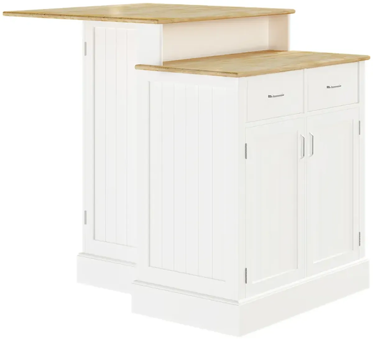 White Kitchen Island with Storage and Adjustable Shelves