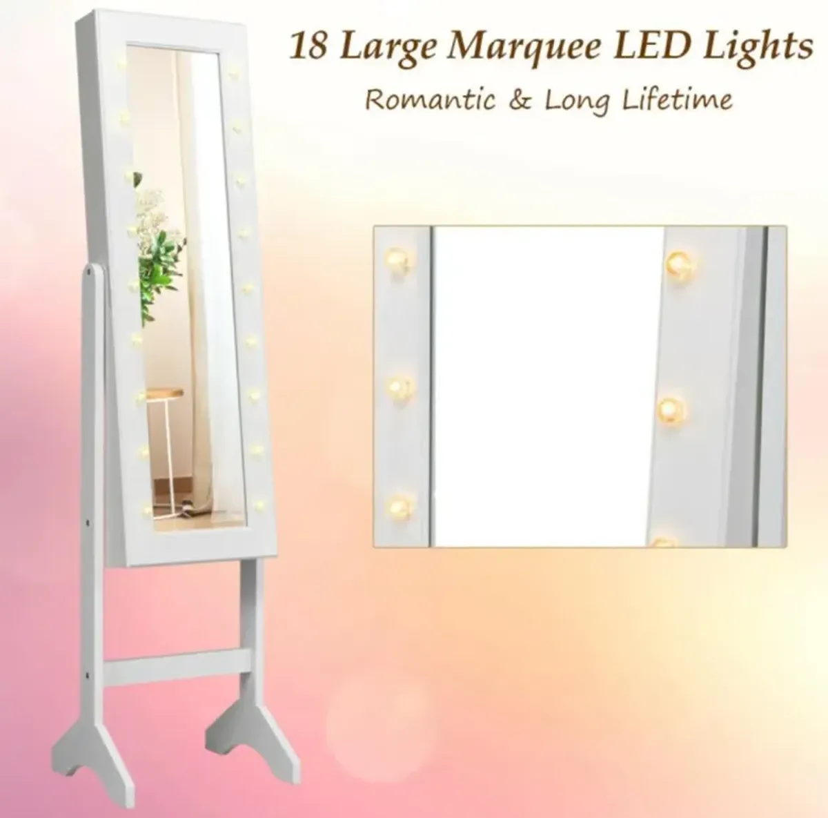 Hivvago Mirrored Jewelry Cabinet Armoire Organizer w/ LED lights