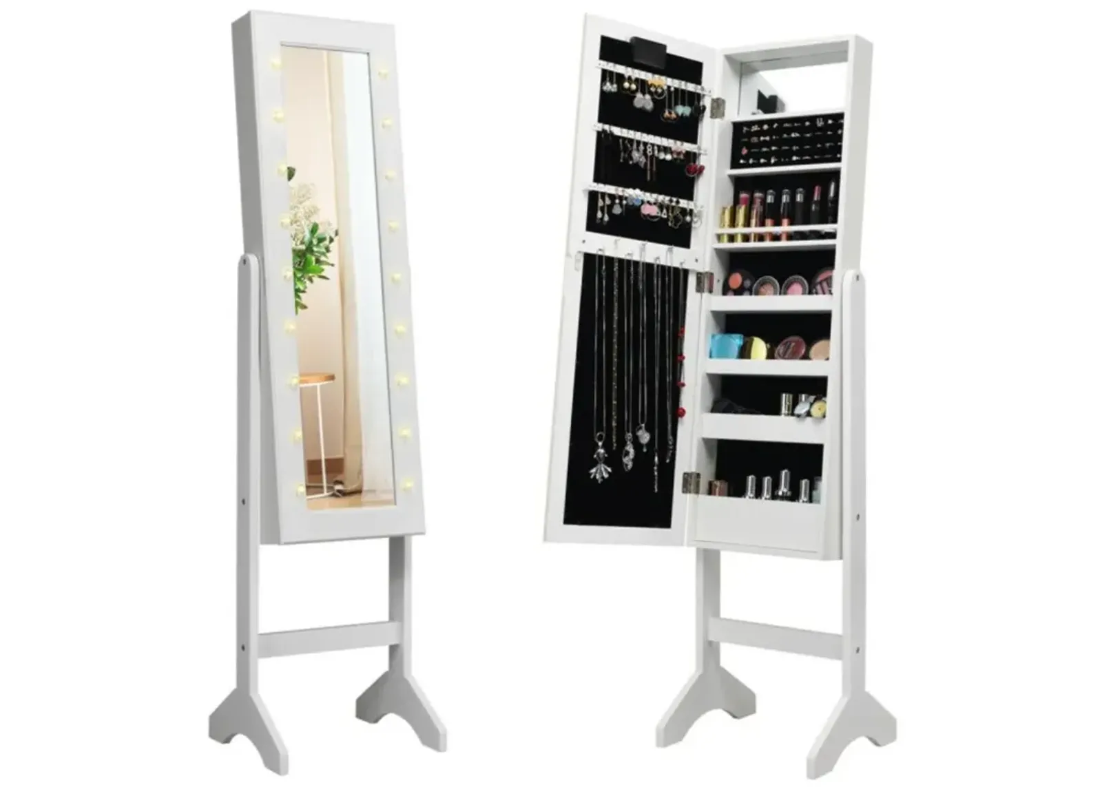 Hivvago Mirrored Jewelry Cabinet Armoire Organizer w/ LED lights