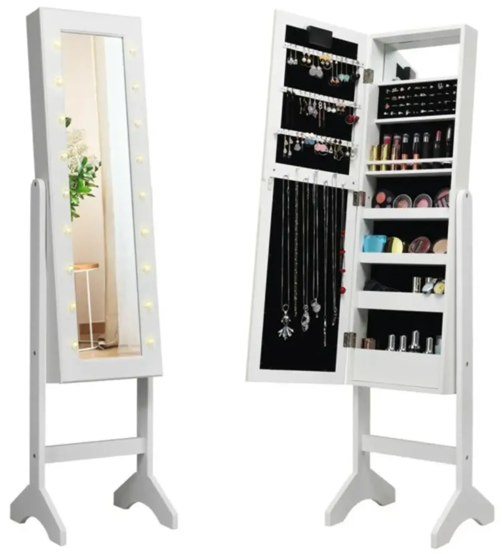 Hivvago Mirrored Jewelry Cabinet Armoire Organizer w/ LED lights