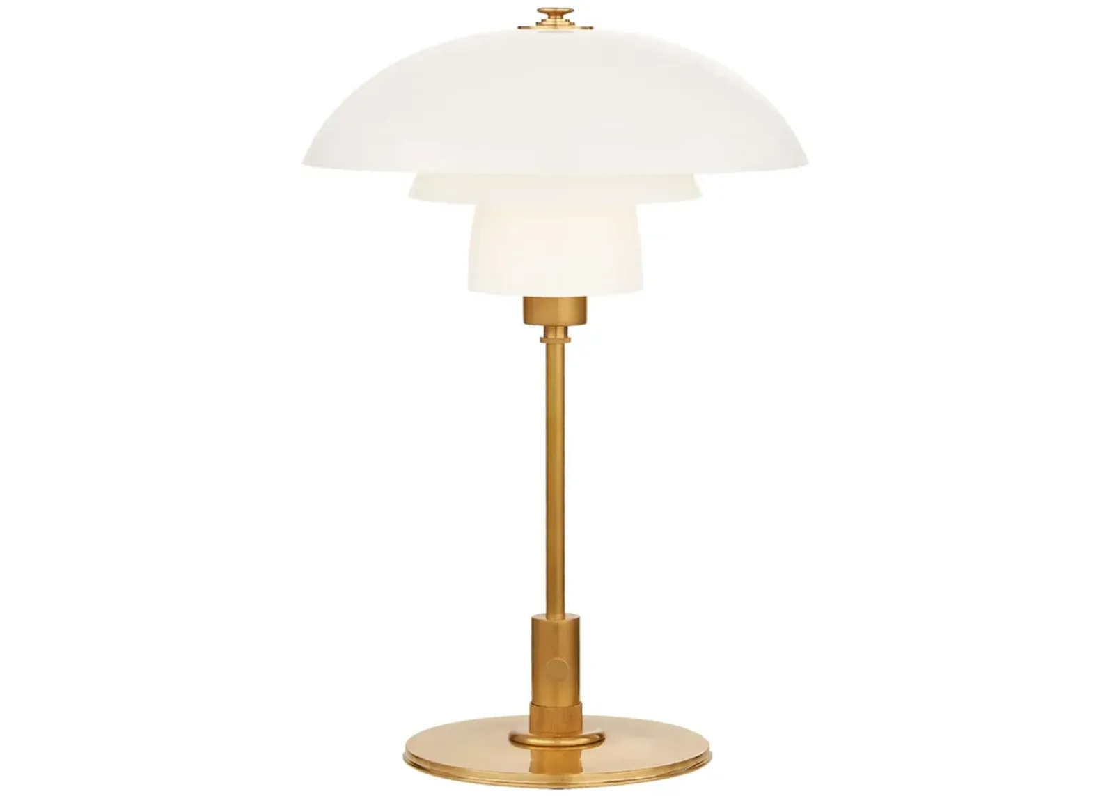 Whitman Desk Lamp in Hand-Rubbed Antique Brass with White Glass Shade