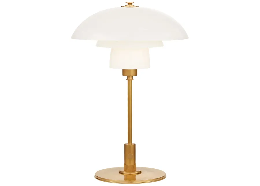 Whitman Desk Lamp in Hand-Rubbed Antique Brass with White Glass Shade