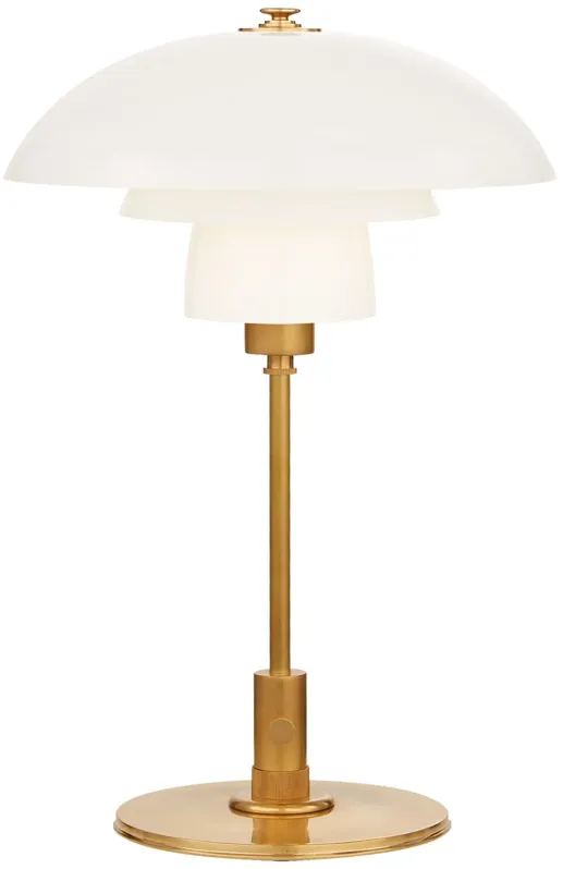 Whitman Desk Lamp in Hand-Rubbed Antique Brass with White Glass Shade