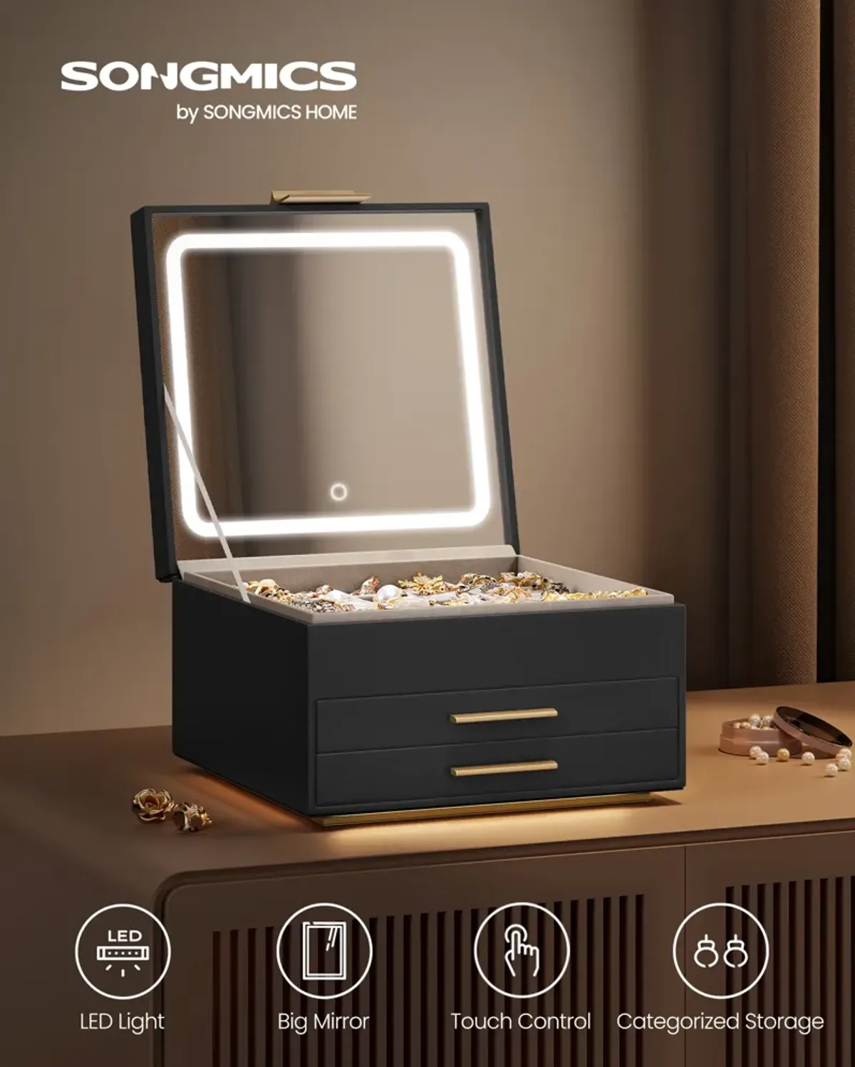 Jewelry Box with Mirror and LED Lights