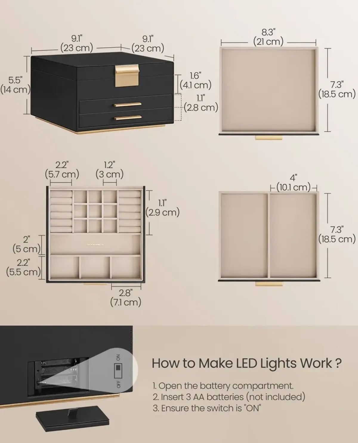 Jewelry Box with Mirror and LED Lights