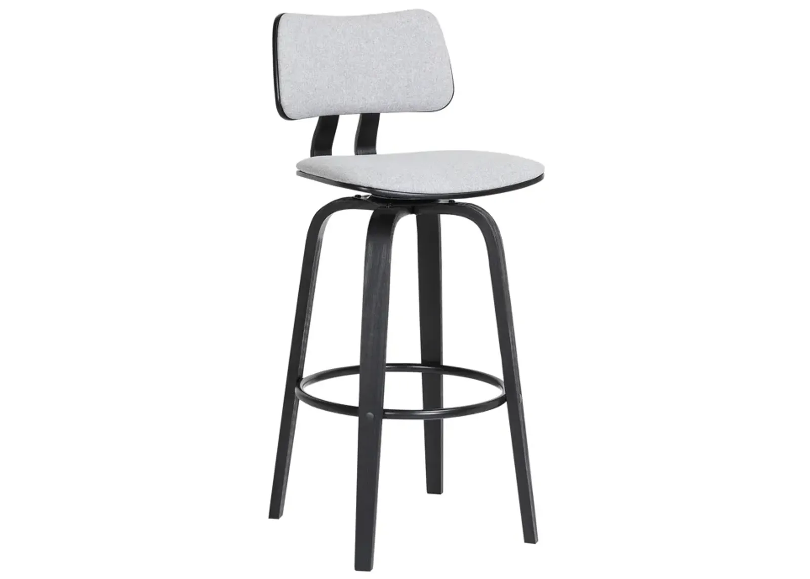 Pico  Swivel Black Wood Counter Stool in Light Grey Fabric with Black Metal