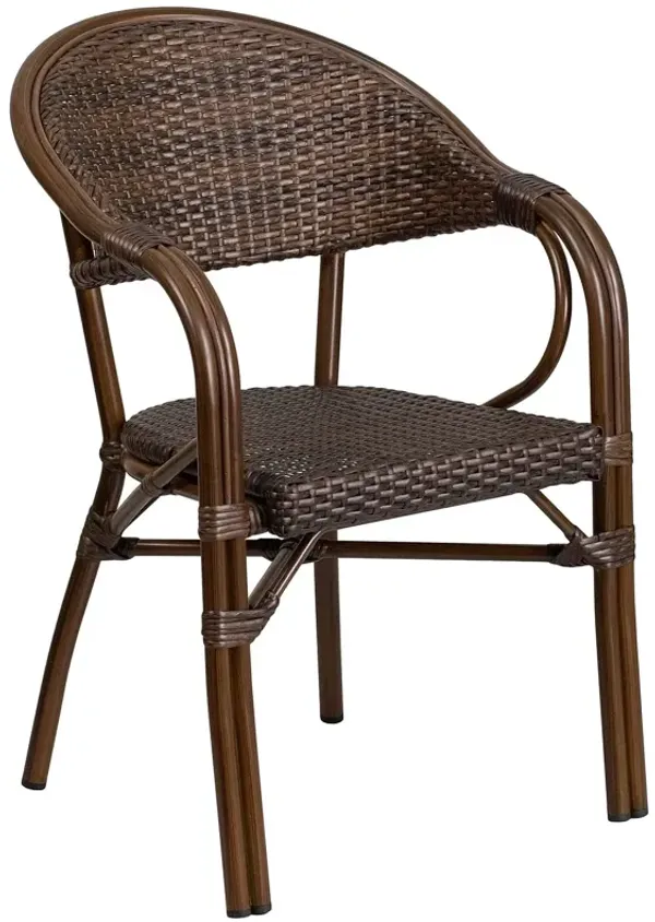 Flash Furniture Milano Series Cocoa Rattan Restaurant Patio Chair with Bamboo-Aluminum Frame