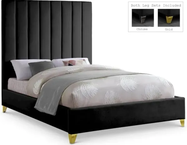 Meridian Furniture Via Black Velvet Queen Bed