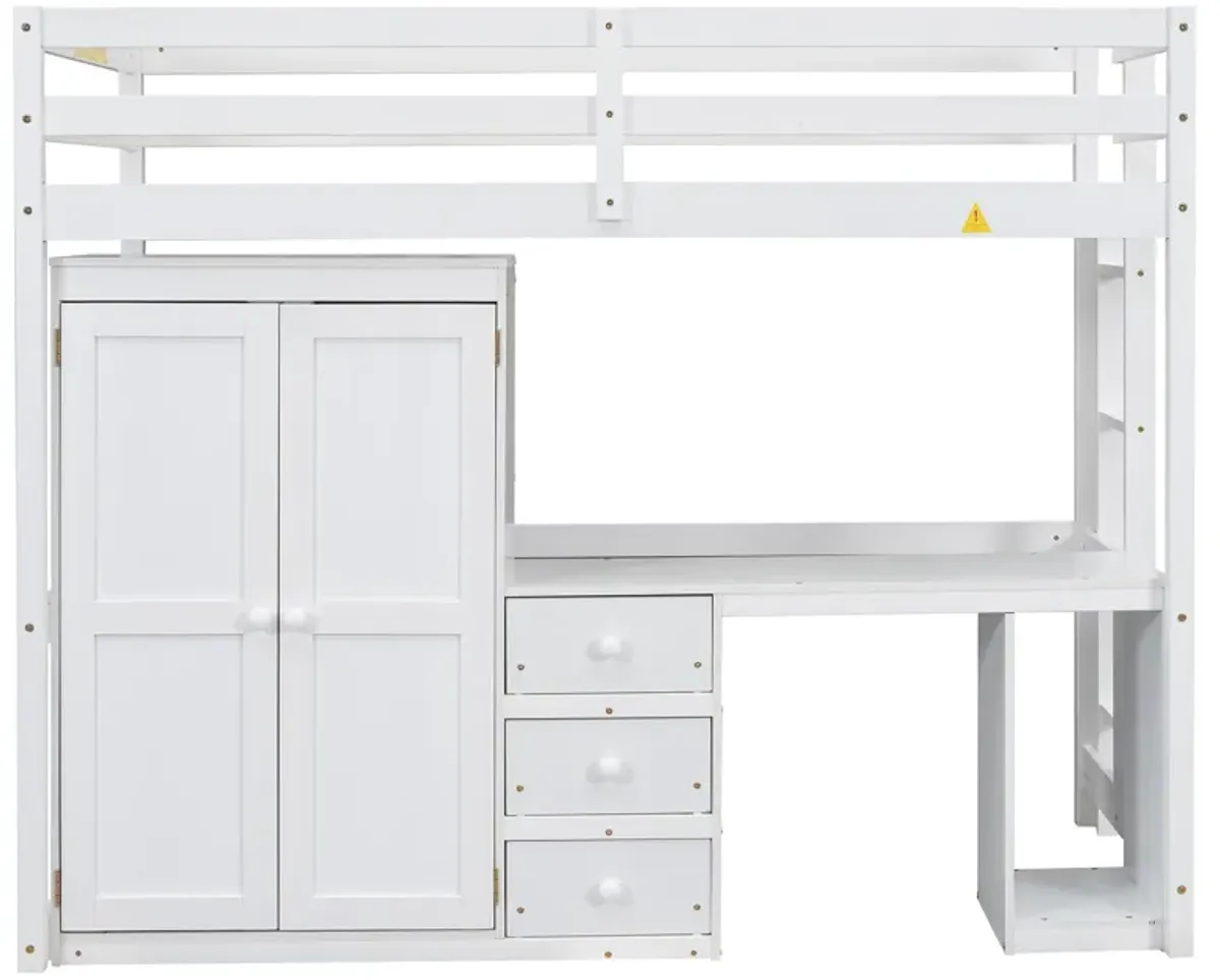 Merax Loft Bed with Wardrobe Desk and Drawers