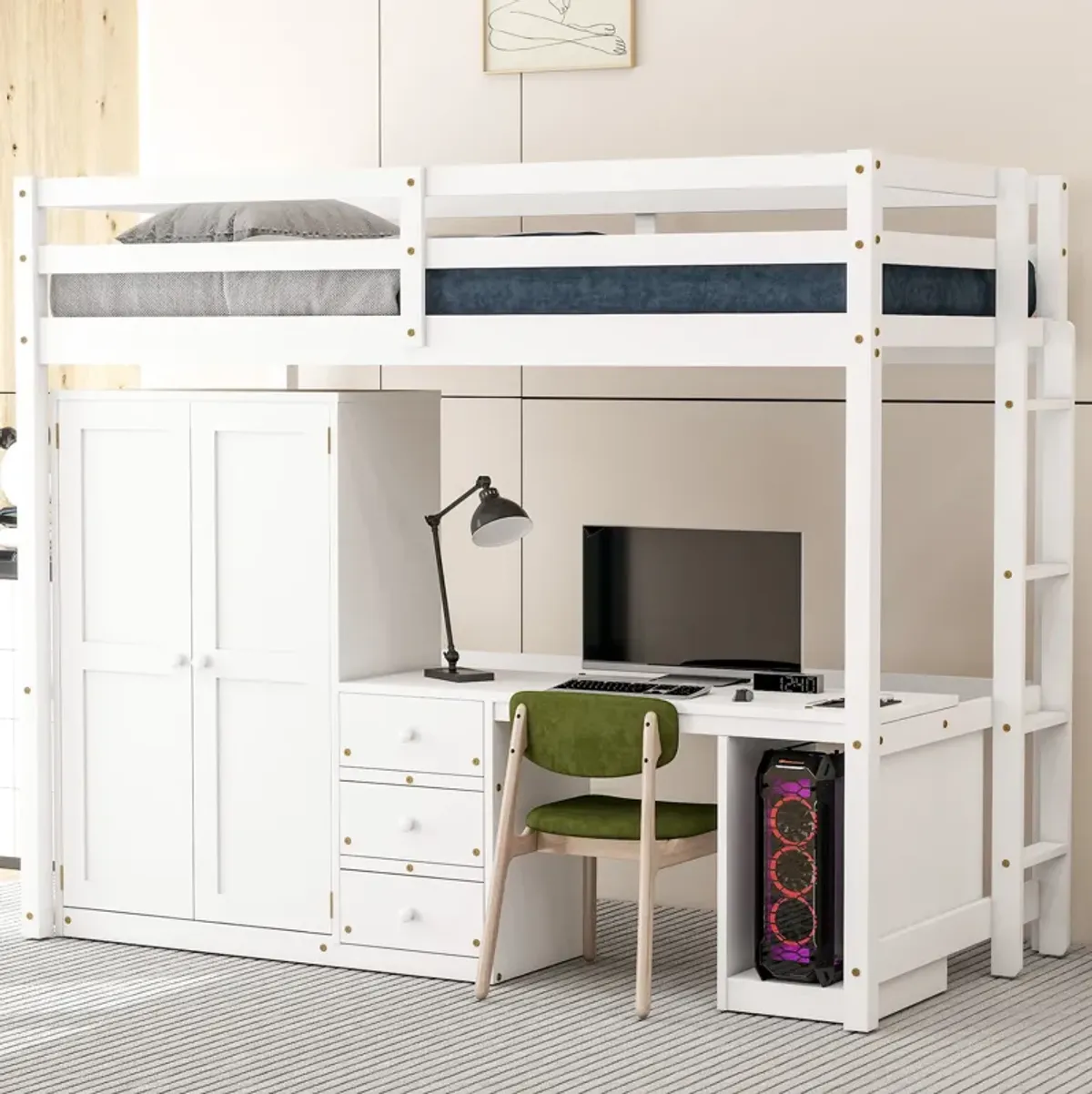 Merax Loft Bed with Wardrobe Desk and Drawers