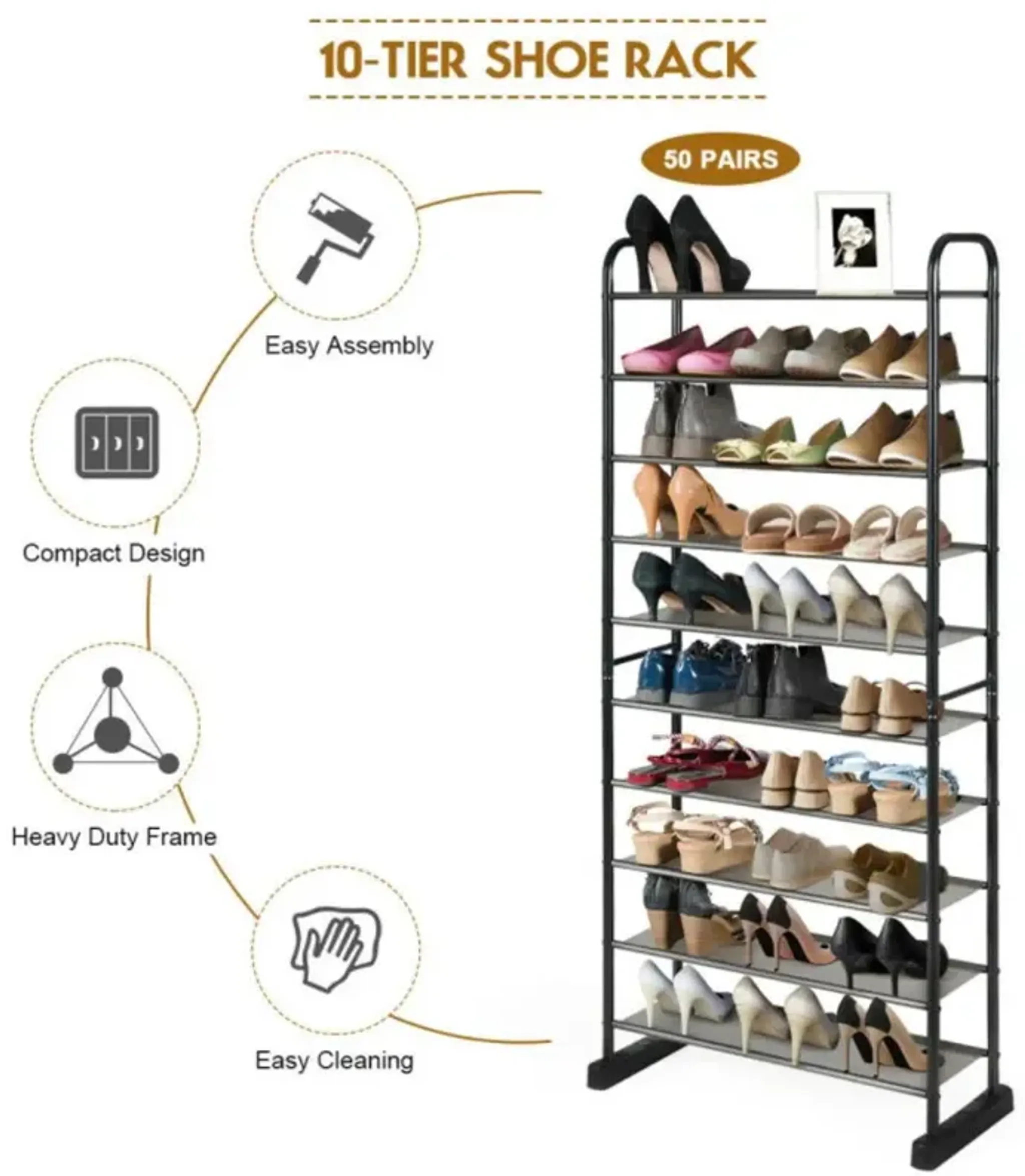 Hivvago 10 Tier Free Standing Metal Frame Shoe Rack Mathis Home ...