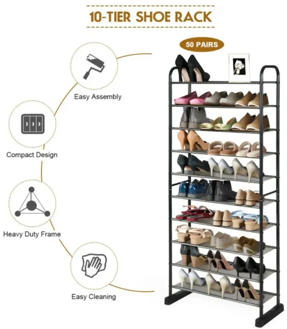 Hivvago 10-Tier Free-Standing Metal Frame Shoe Rack