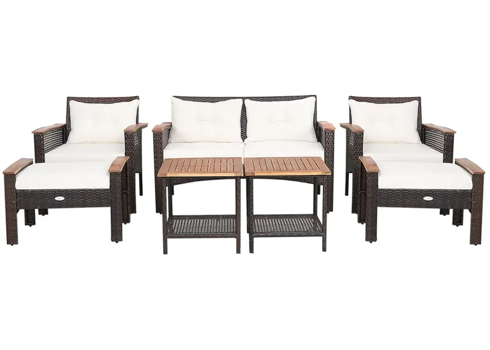 7 Pieces Patio Rattan Cushioned Conversation Furniture Set