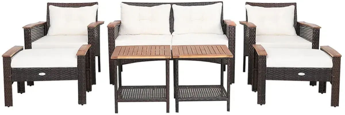 7 Pieces Patio Rattan Cushioned Conversation Furniture Set