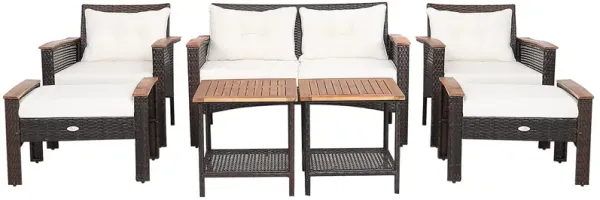 7 Pieces Patio Rattan Cushioned Conversation Furniture Set