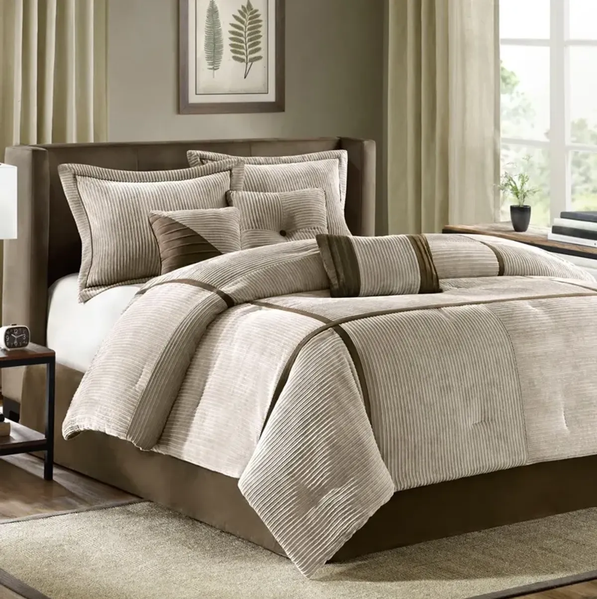 Gracie Mills Barlow 7-Piece Comforter Set in Taupe and Chocolate Brown - Queen