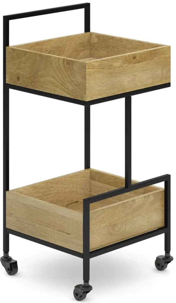 Hobbs SOLID MANGO WOOD Industrial Contemporary 16 inch Wide Bar Cart in Natural