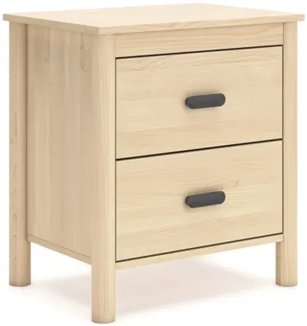 Abis Nightstand, 2 Drawers, Natural Brown Wood, Black Handles, 24 Inch - Benzara