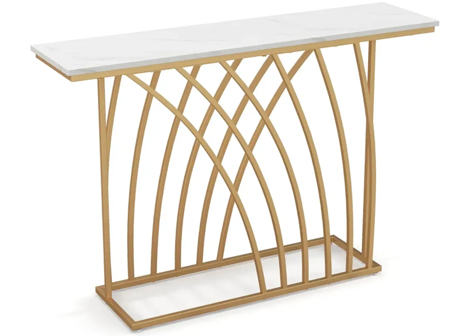 48" Gold Console Table with White Faux Marble Tabletop-White