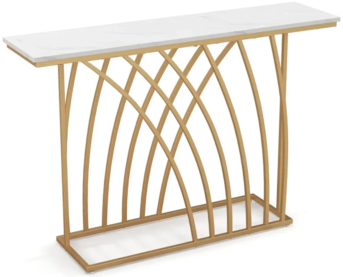 48" Gold Console Table with White Faux Marble Tabletop-White