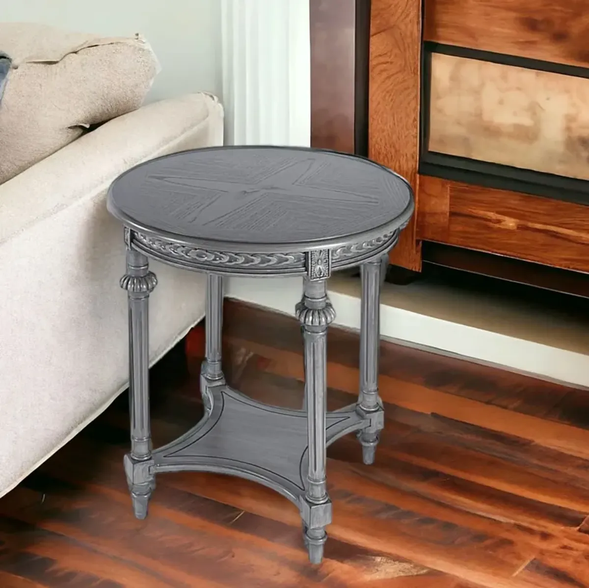 Hivvago 27 Inch Gray Classic Round End Table With Shelf