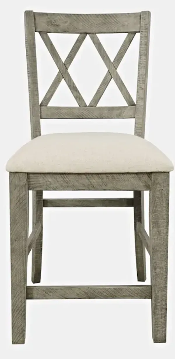 Jofran Telluride Rustic Farmhouse Solid Wood Upholstered Counter Stool (Set of 2)