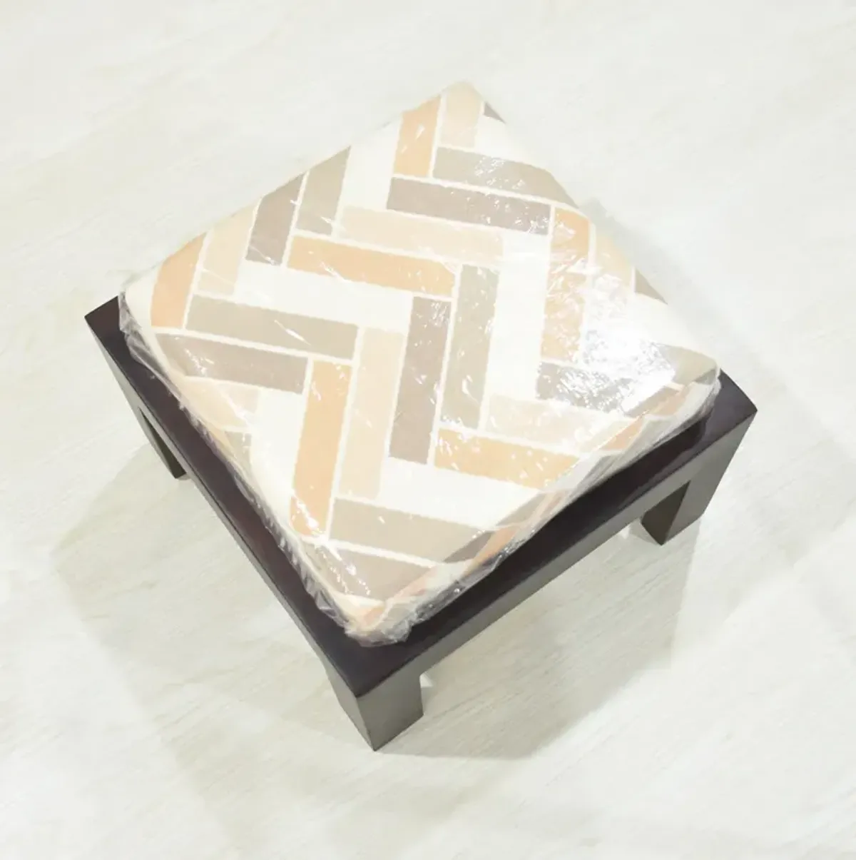 Handmade 100% Mango Wood (With Cushion) Light Walnut Color Rectangular Shaped Indoor Stool