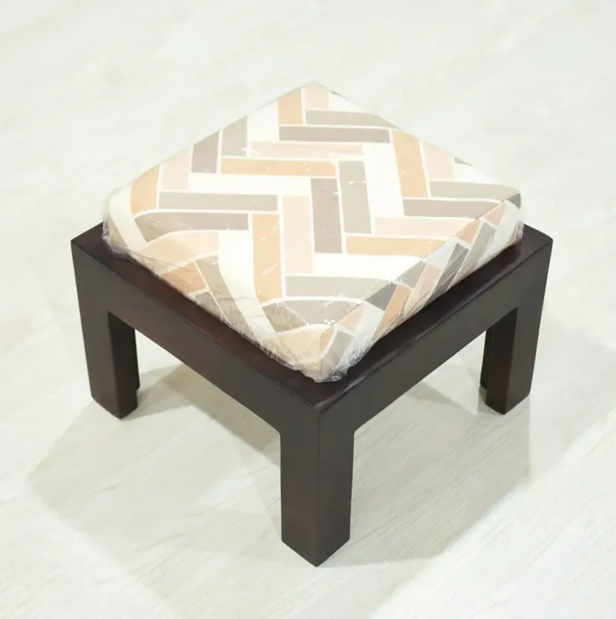 Handmade 100% Mango Wood (With Cushion) Light Walnut Color Rectangular Shaped Indoor Stool