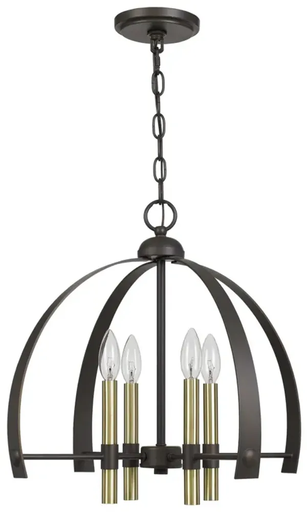 Metal Chandelier with 4 Candelabra Holders, Black and Gold-Benzara