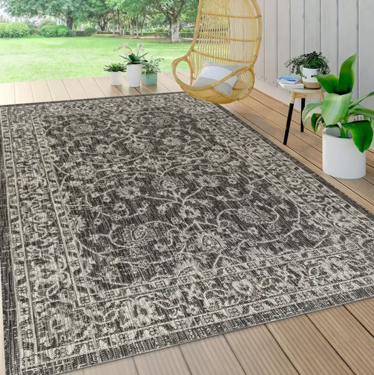 Palazzo Vine and Border Textured Weave Indoor/Outdoor Area Rug