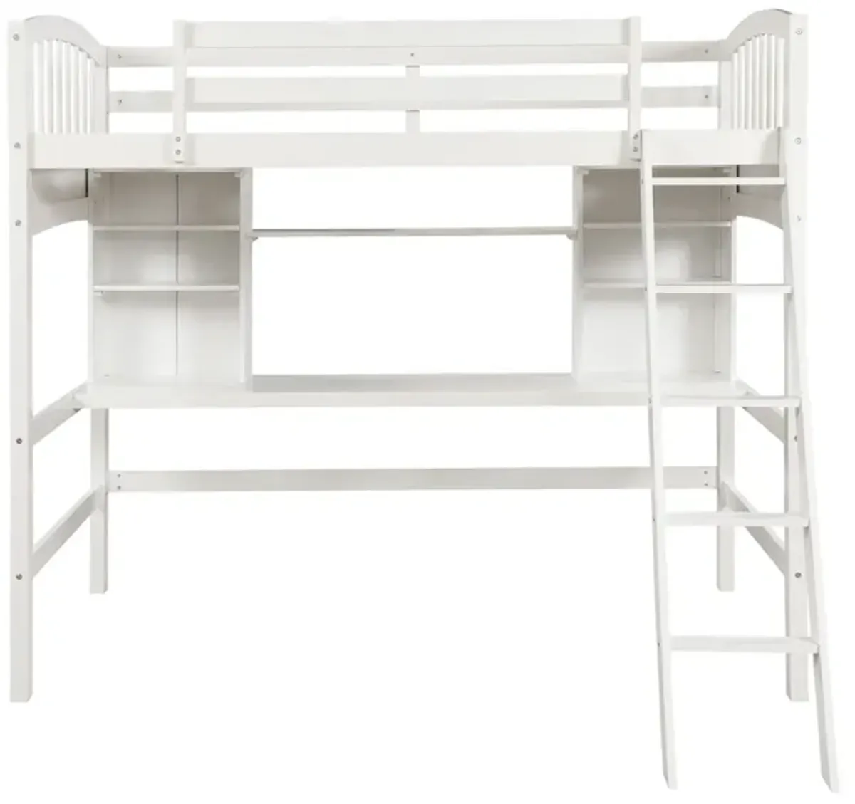 Twin Size Loft Bed With Storage Shelves, Desk And Ladder