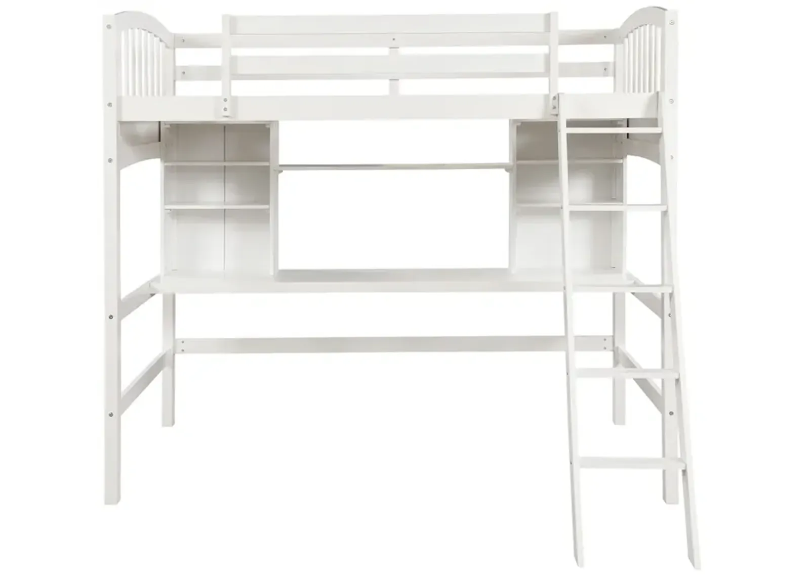 Twin Size Loft Bed With Storage Shelves, Desk And Ladder